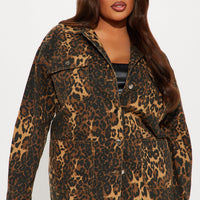 Wild For You Leopard Denim Shacket - Brown/combo