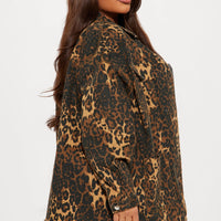 Wild For You Leopard Denim Shacket - Brown/combo