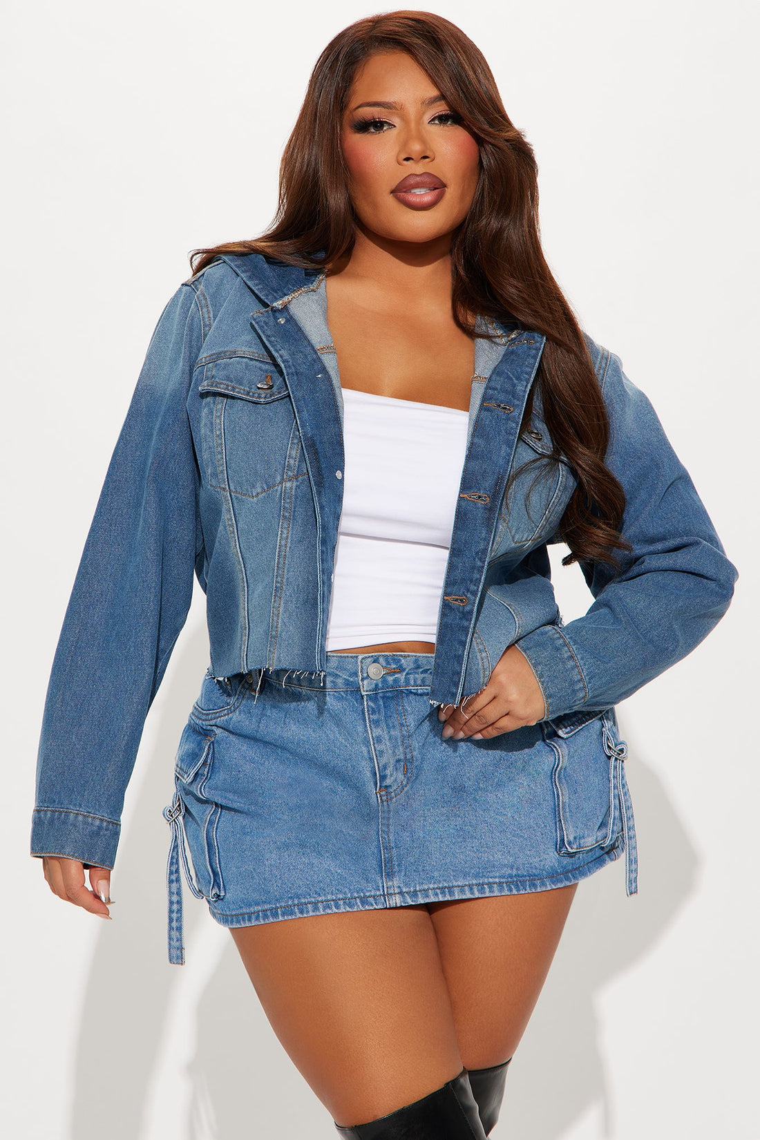 Keep The Pace Hooded Denim Jacket - Medium Wash