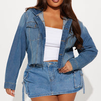 Keep The Pace Hooded Denim Jacket - Medium Wash