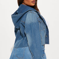 Keep The Pace Hooded Denim Jacket - Medium Wash