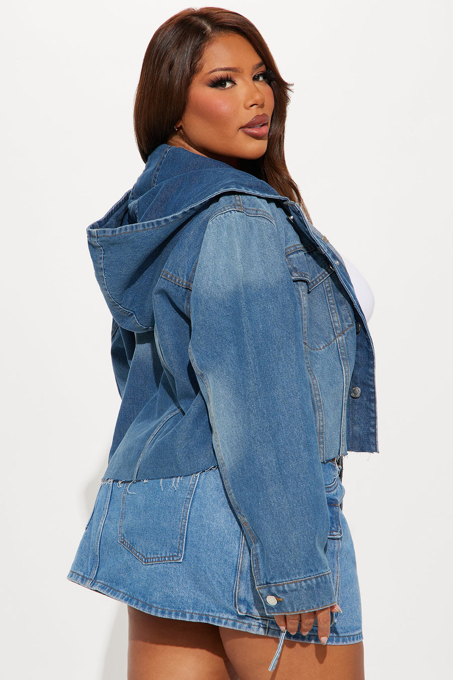 Keep The Pace Hooded Denim Jacket - Medium Wash