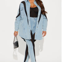 Switching Gears Stretch Denim Shacket - Light Wash