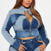 Coronado Two Tone Denim Moto Jacket - Medium Wash