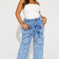 Taking A Chance Easy Waist Wide Leg Jeans - Light Wash