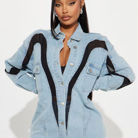 Switching Gears Stretch Denim Shacket - Light Wash