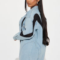 Switching Gears Stretch Denim Shacket - Light Wash