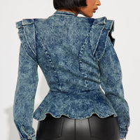 Denim Queen Peplum Jacket - Medium Blue Wash