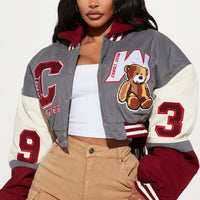 Cali Teddy Bomber Jacket - Grey/Combo