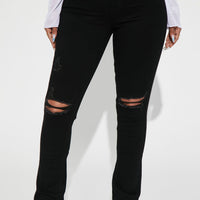 After Dark Ripped High Rise Stretch Bootcut Jeans - Black