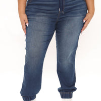 A Soft Touch Knit Denim Joggers - Dark Wash