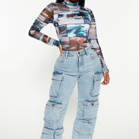 Fairfax High Rise Stretch Cargo Jeans - Light Wash