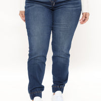 A Soft Touch Knit Denim Joggers - Dark Wash