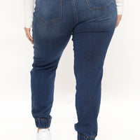 A Soft Touch Knit Denim Joggers - Dark Wash