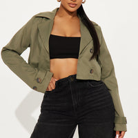 Rainy Days Cropped Trench - Olive