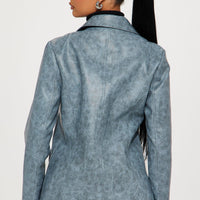 Blaire Washed Faux Leather Blazer - Blue