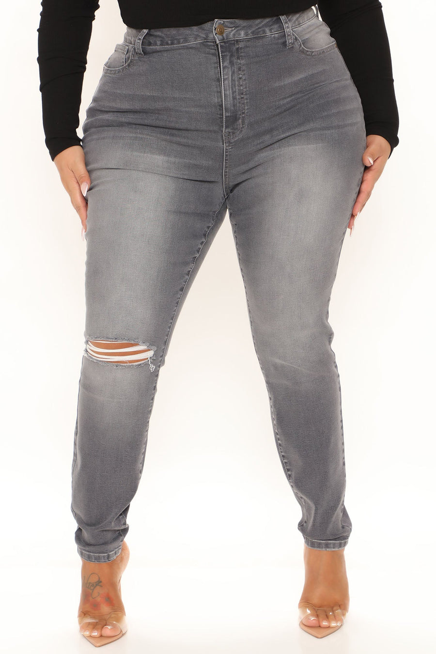 Going Out High Rise Stretch Skinny Jeans - Grey