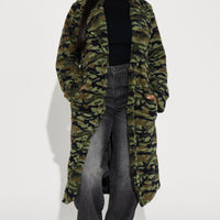 Camilla Sherpa Trench Coat - Olive/combo