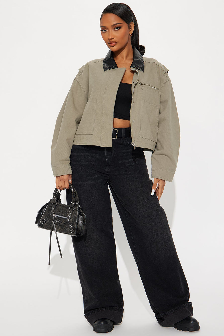 Roar Rider Oversized Trucker Jacket - Olive