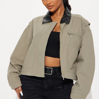Roar Rider Oversized Trucker Jacket - Olive