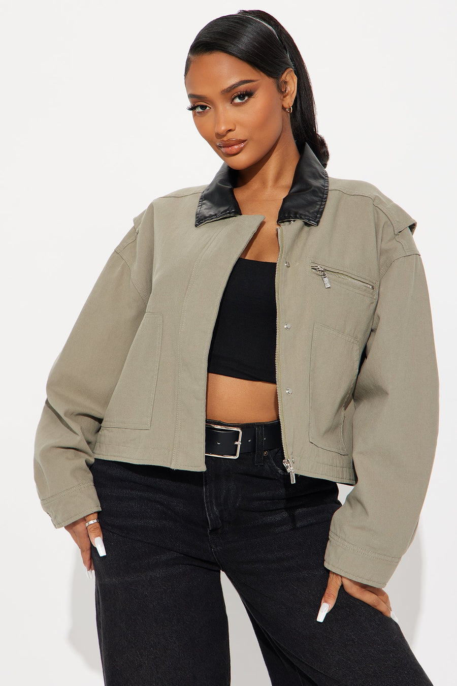 Roar Rider Oversized Trucker Jacket - Olive