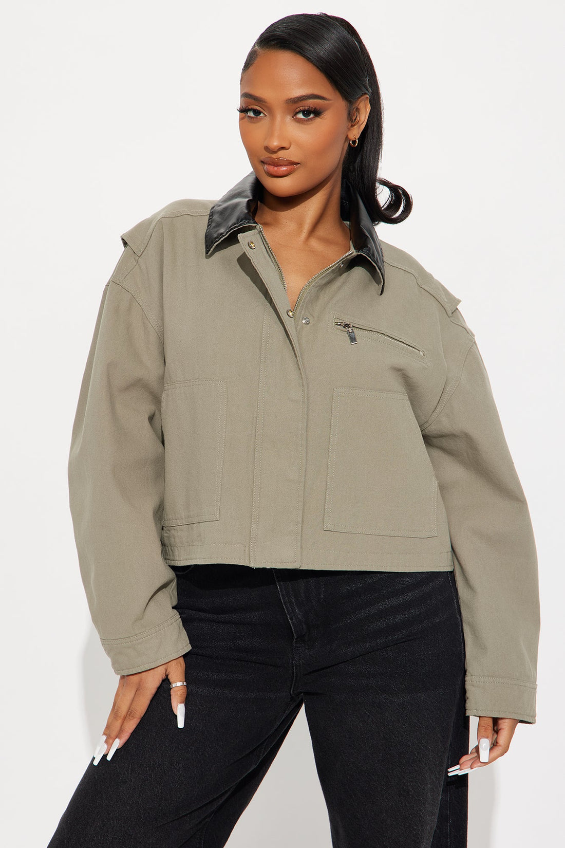 Roar Rider Oversized Trucker Jacket - Olive
