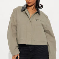 Roar Rider Oversized Trucker Jacket - Olive