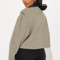 Roar Rider Oversized Trucker Jacket - Olive