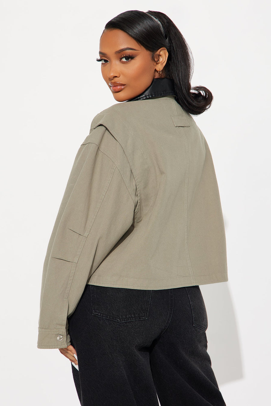 Roar Rider Oversized Trucker Jacket - Olive