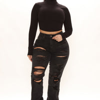Favorite Getaway Destroyed Straight Leg Jeans - Black
