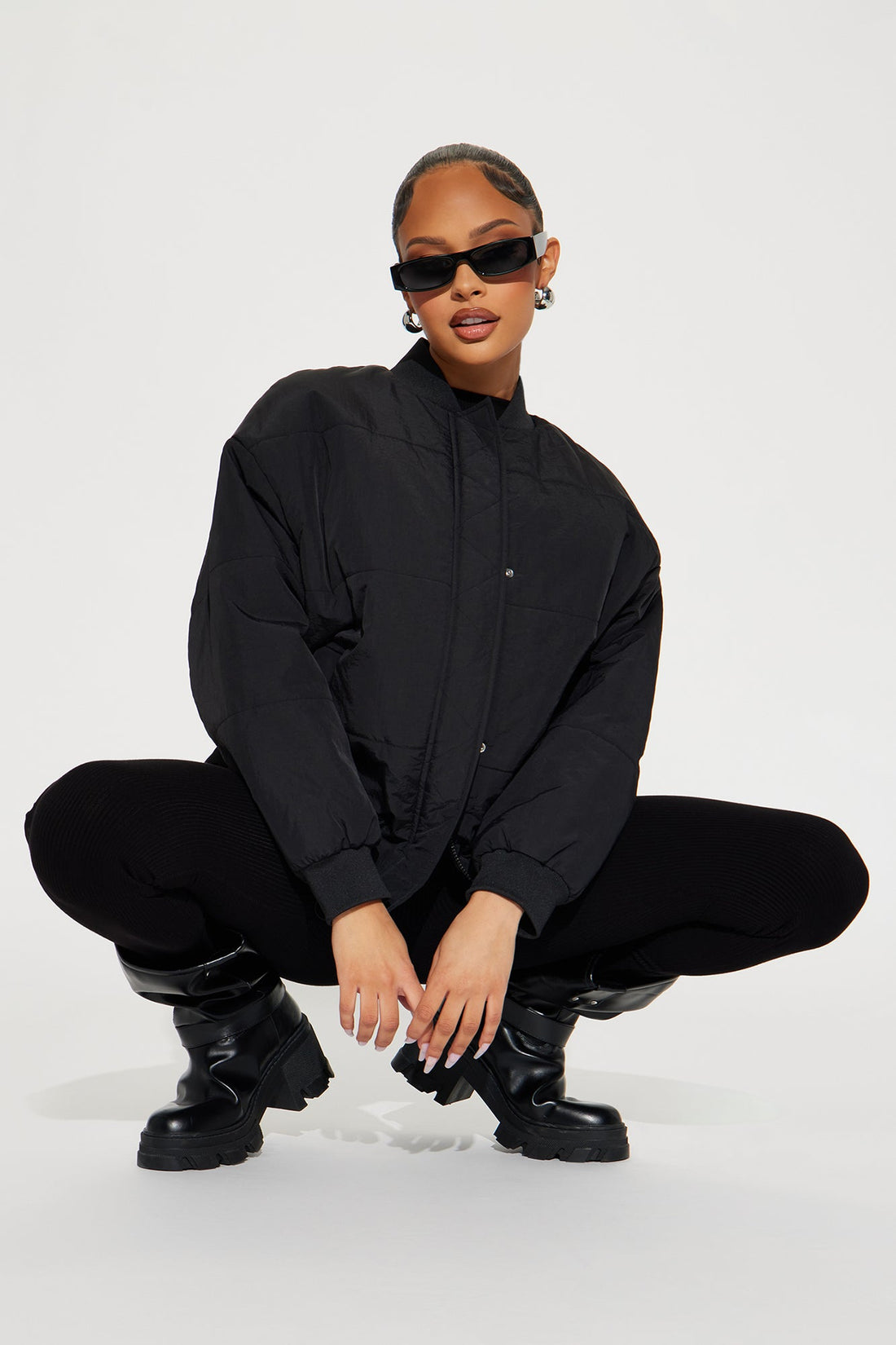 Riley Quilted Bomber Jacket - Black
