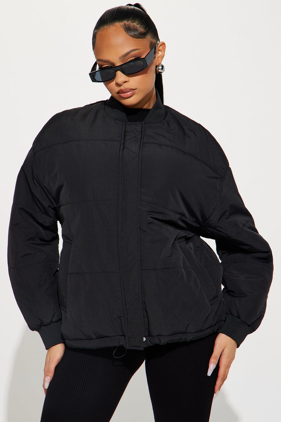 Riley Quilted Bomber Jacket - Black