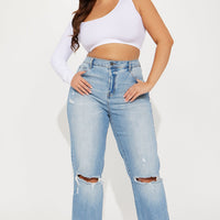 Tall As You Please Ripped Straight Leg Jeans - Light Blue Wash