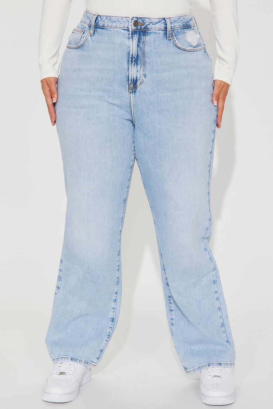 Kiss And Tell High Rise Low Stretch Straight Leg Jeans - Light Blue Wash