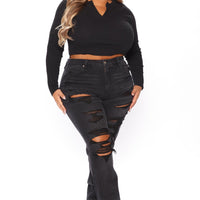 Favorite Getaway Destroyed Straight Leg Jeans - Black