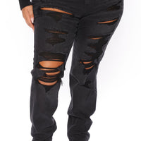 Favorite Getaway Destroyed Straight Leg Jeans - Black