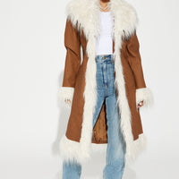 90's Fine Faux Leather Coat - Cognac