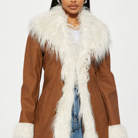 90's Fine Faux Leather Coat - Cognac