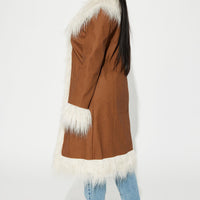 90's Fine Faux Leather Coat - Cognac