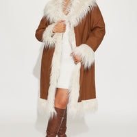 90's Fine Faux Leather Coat - Cognac