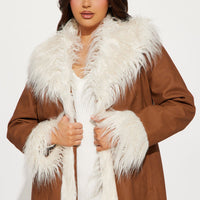 90's Fine Faux Leather Coat - Cognac