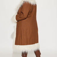 90's Fine Faux Leather Coat - Cognac