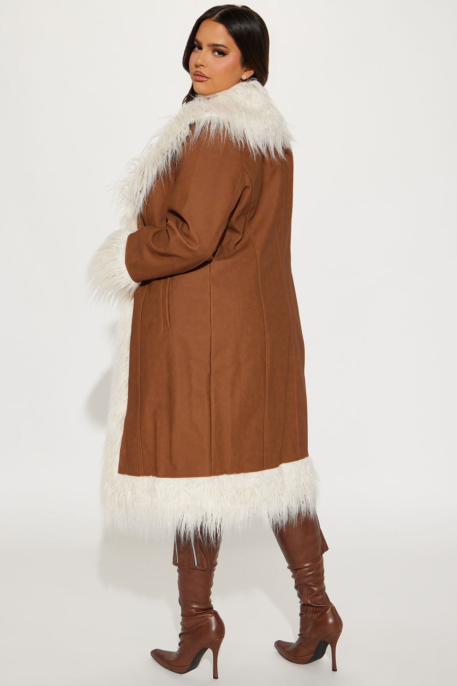 90's Fine Faux Leather Coat - Cognac