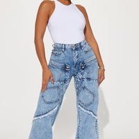 Taking A Chance Easy Waist Wide Leg Jeans - Light Wash