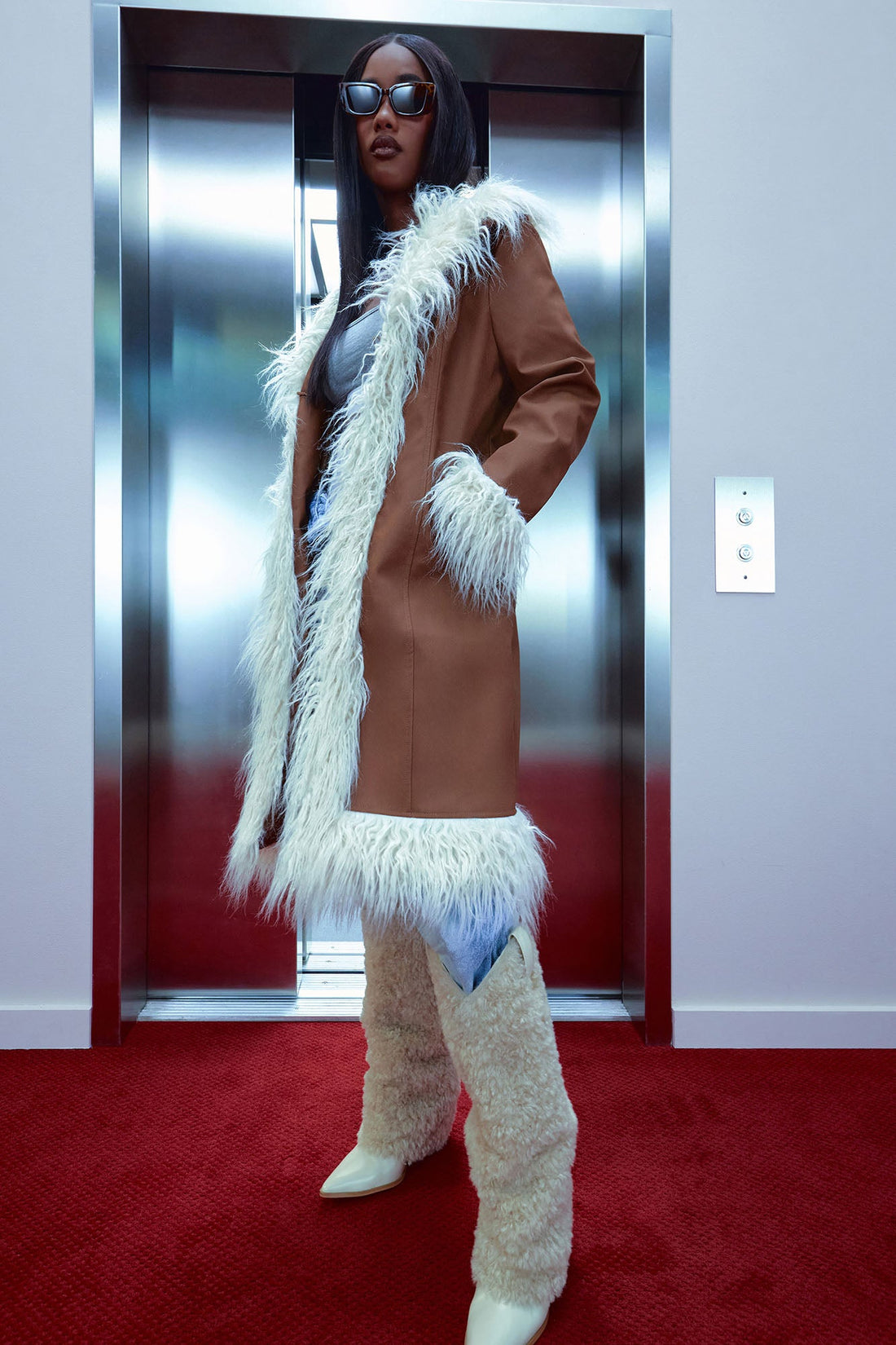 90's Fine Faux Leather Coat - Cognac