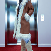 90's Fine Faux Leather Coat - Cognac