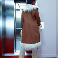 90's Fine Faux Leather Coat - Cognac