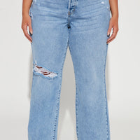 Topanga 90's Ripped Straight Leg Jeans - Medium Wash