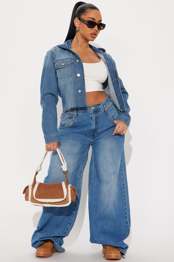 Keep The Pace Hooded Denim Jacket - Medium Wash