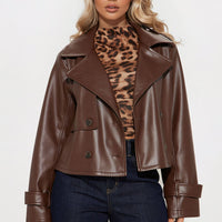 Daphne Faux Leather Cropped Trench - Chocolate